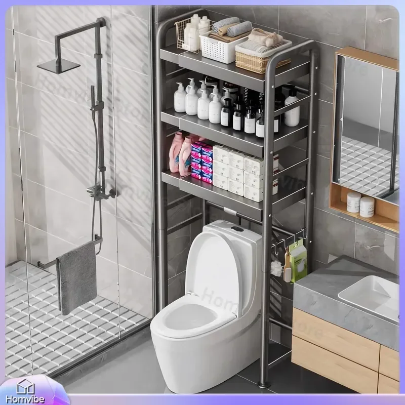 Retractable Bathroom Storage Rack Over Toilet Shelf Floor Standing Organizer Space Saving Washstand Holder Above Washing