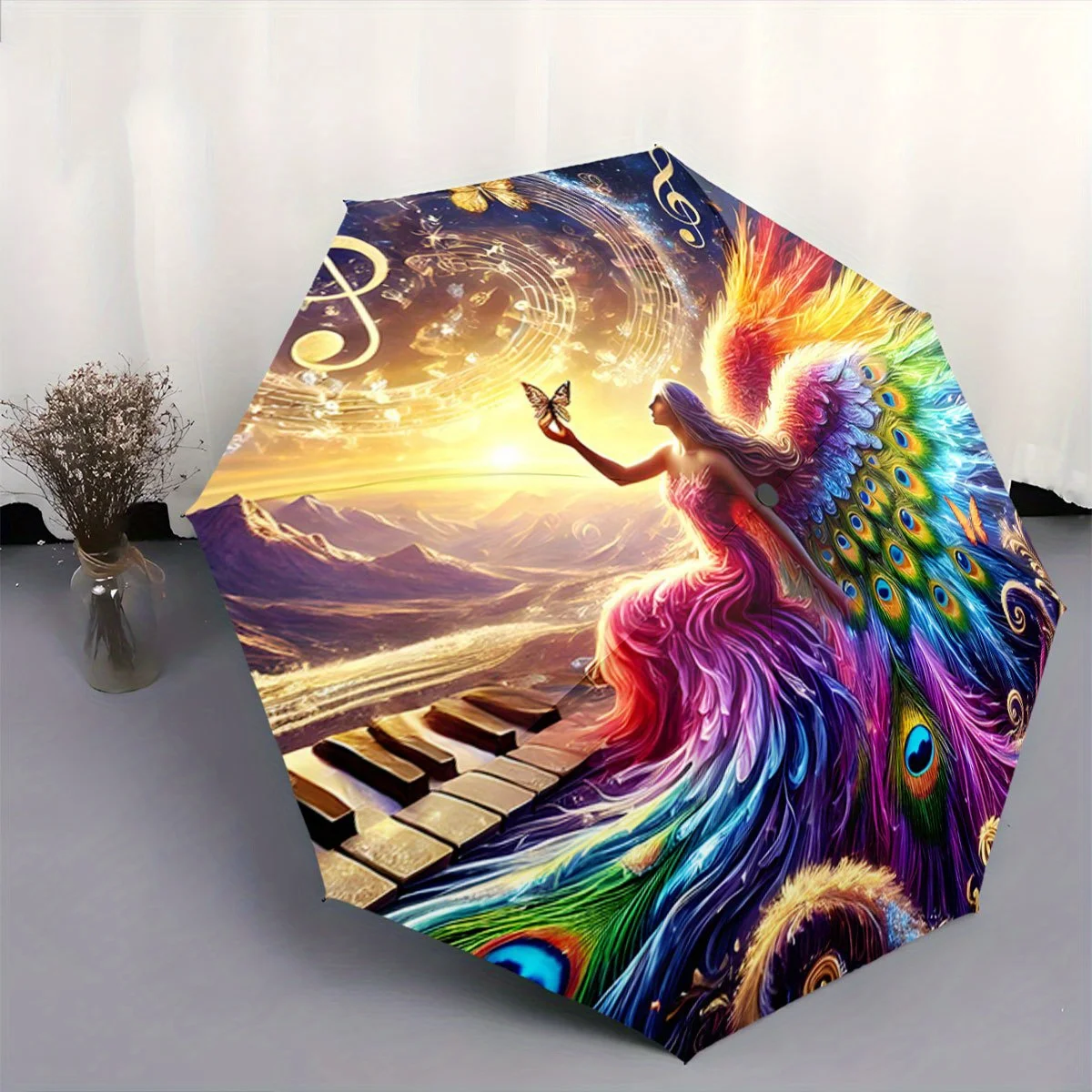 

Автоматический зонт с кнопкой открытия/закрытия в одно касание - Элегантный дизайн с изображением ангела и павлина, компактный дорожный зонт с 8 спицами