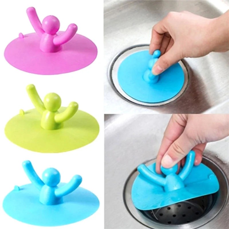 1PCS Silicone Waterproof Sink Plug Multifuctional Kitchen Washroom Bathroom Shower Bathtub Drainage Stopper Tool Cute Water Sink