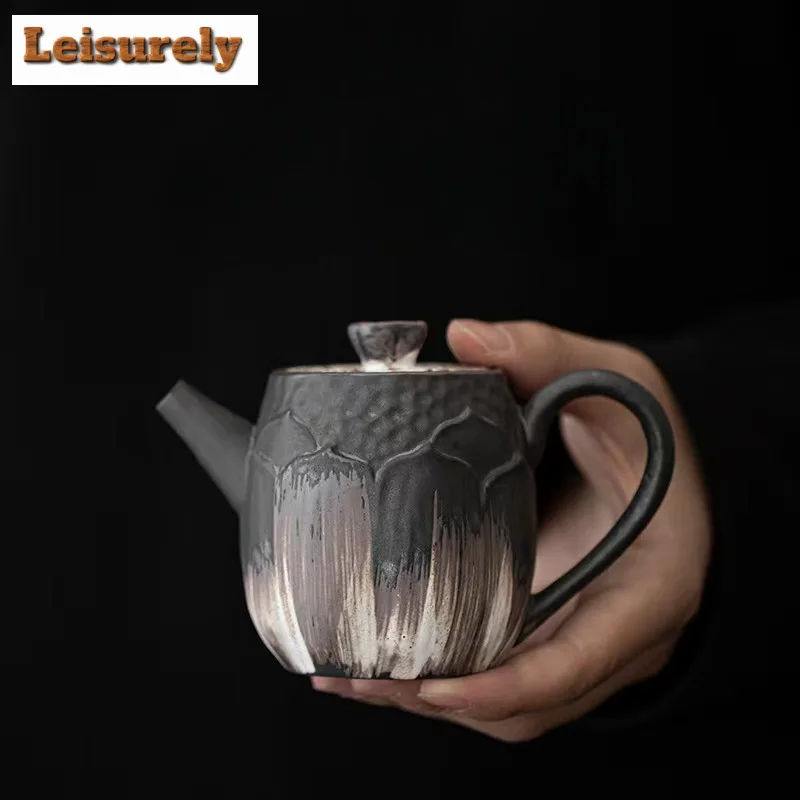 180ML Handmade Relief Lotus Teapot Retro Coarse Pottery Pot Tea Soaking Kettle Kung Fu Tea Tableware Accessories Ornaments Gift