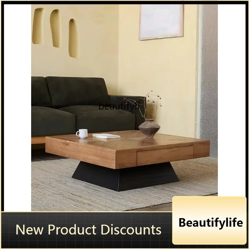 c139 Industrial Style Solid Wood Coffee Table for Living Room Home Use Vintage Creative Homestay Leisure Small Tea Table Simple