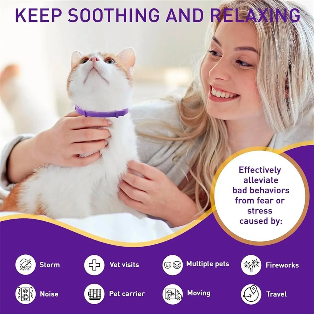 Utility Design Calming Collars for Cats, Cat Calming Collars for Anxiety Relief,Breakaway Collars,Soothing Effect 4 Pcs