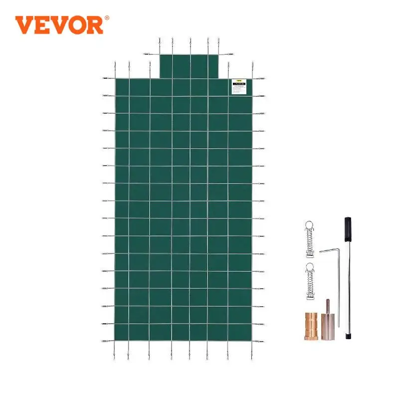 VEVOR Pool Safety Cover Rectangle Inground Green Mesh Pool Cover with 4x8ft Center End Steps for Winter Swimming Pool Cover