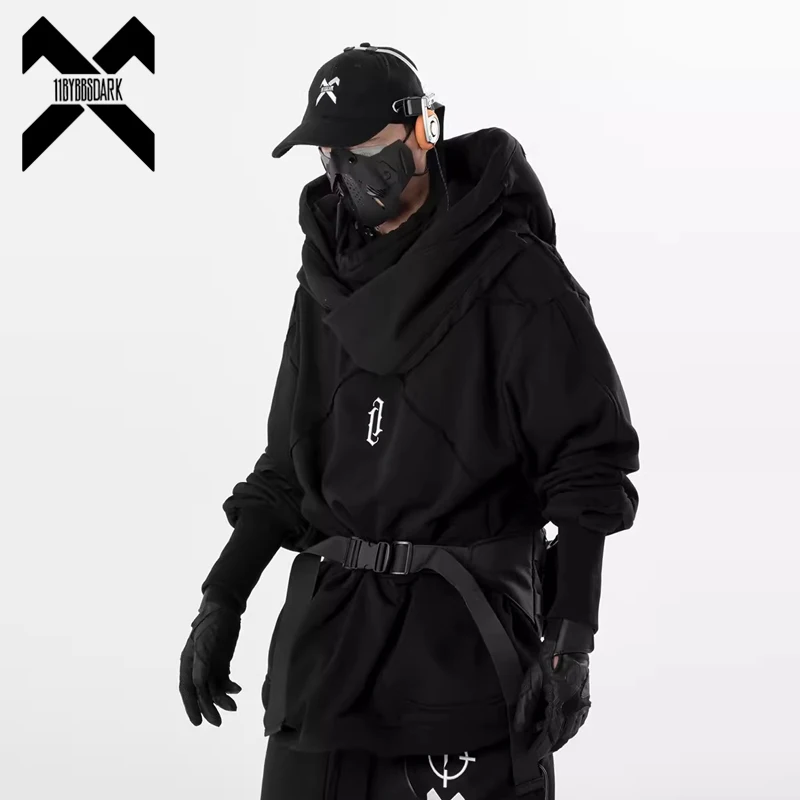 

11 BYBB'S DARK 2023 Double Neckline Hoodie Men Techwear Vintage Harajuku Function Hoodies Hip Hop Streetwear Pullover Sweatshirt