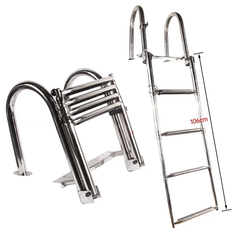 4 Step Marine Boat Folding Ladder Thickened 316 Stainless Steel Telescoping Ladder Swim Platform Boat Accessories Yacht Ladder N