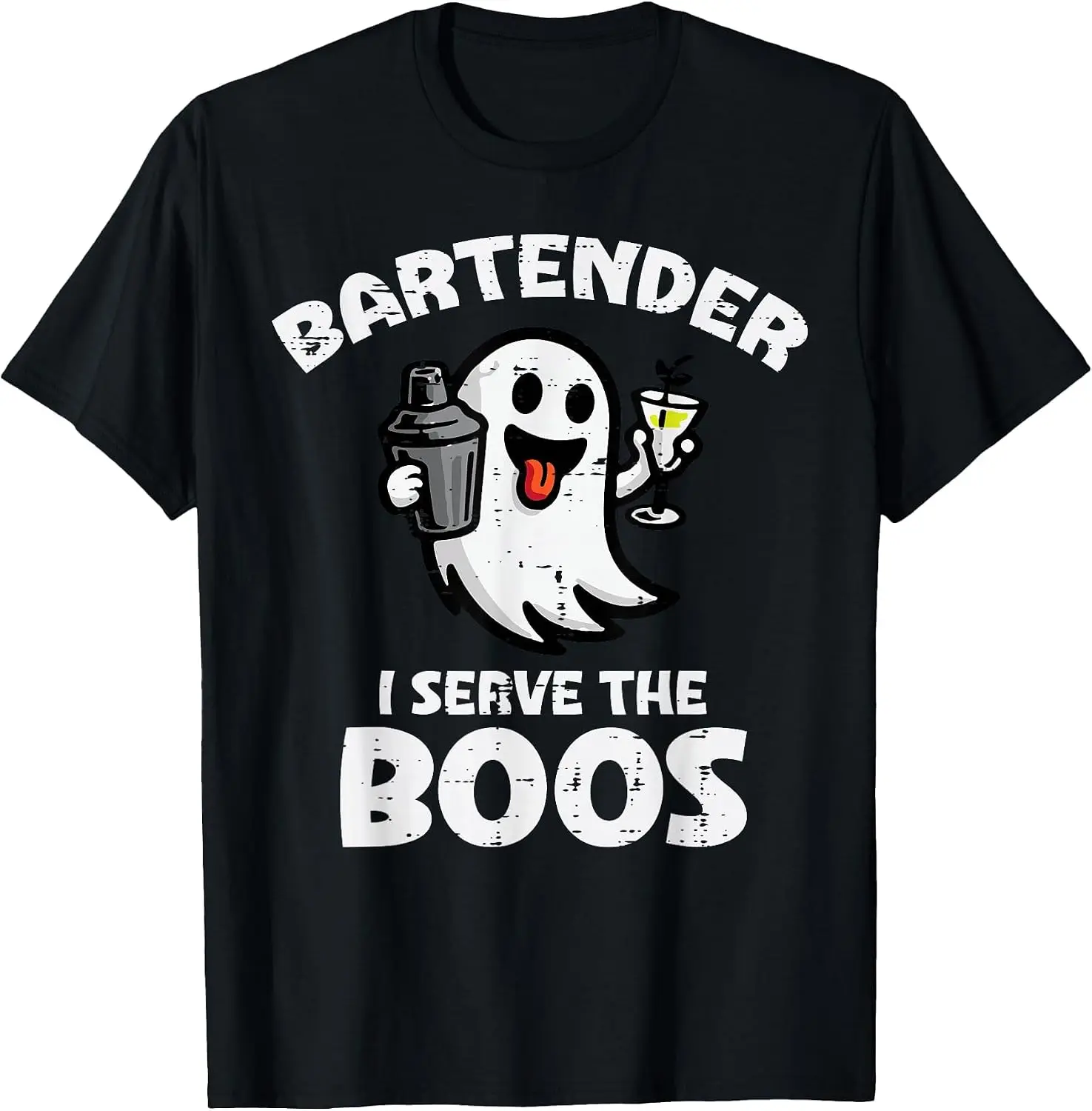 Halloween Bartender Ghost Serve Boos Funny Costume Men Women T-Shirt Halloween Loose-Fit Pure Cotton Short-Sleeve Top – Stylish, Breathable, Plus-Size – Christmas Gift