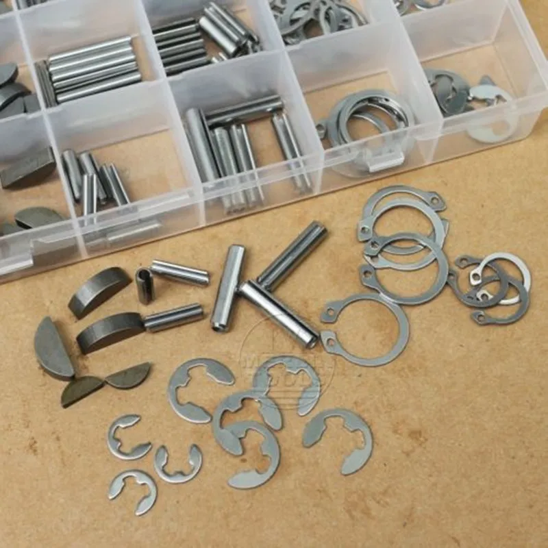 180Pcs 18 Kinds Set Woodruff Keys Stainless Steel Snap Ring Roll Pin E-Clip Kit