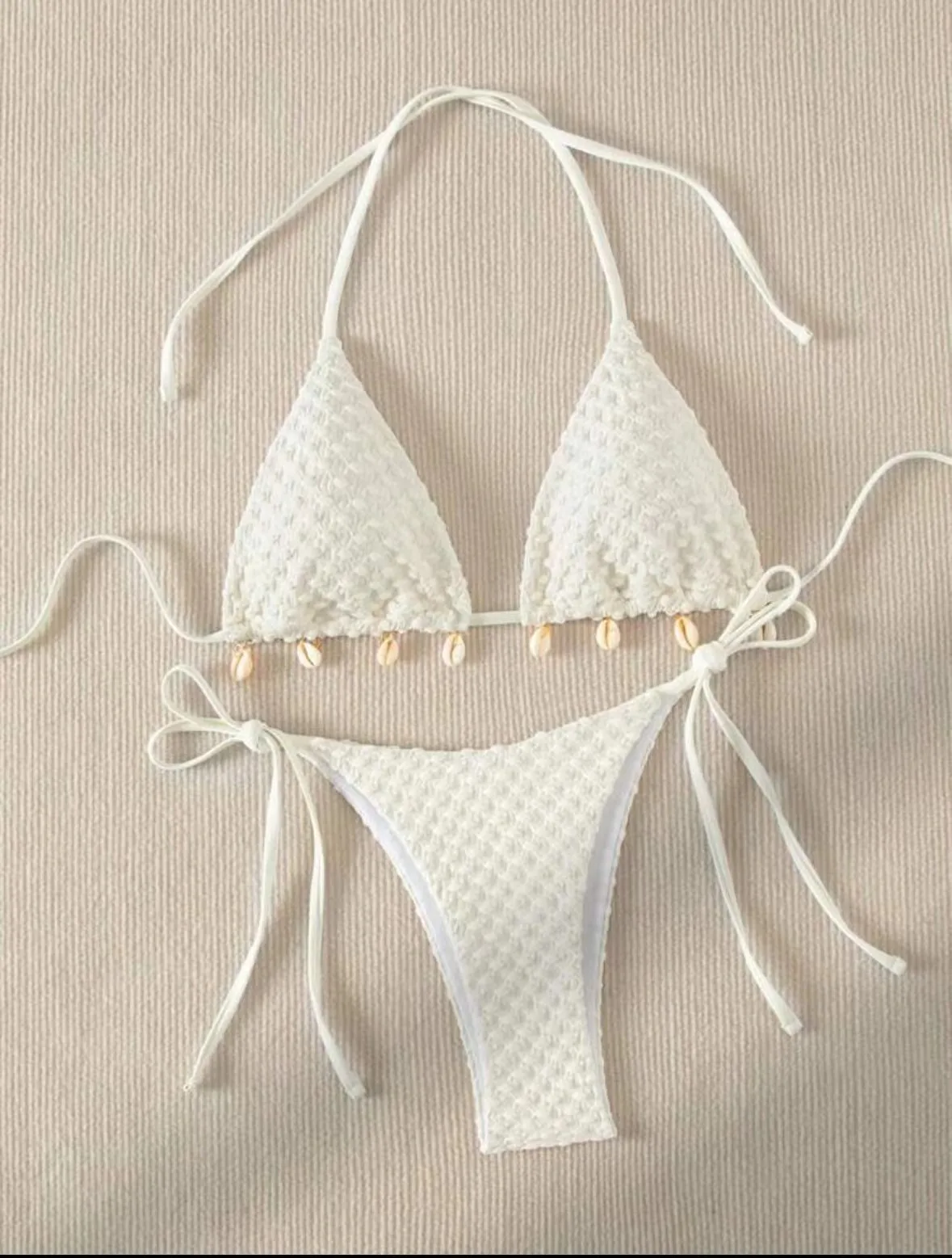 Sexy coquille pendentif licou chaîne micro bikinis ensembles deux pièces cravate string maillot de bain maillot de bain biquini bakini tankini