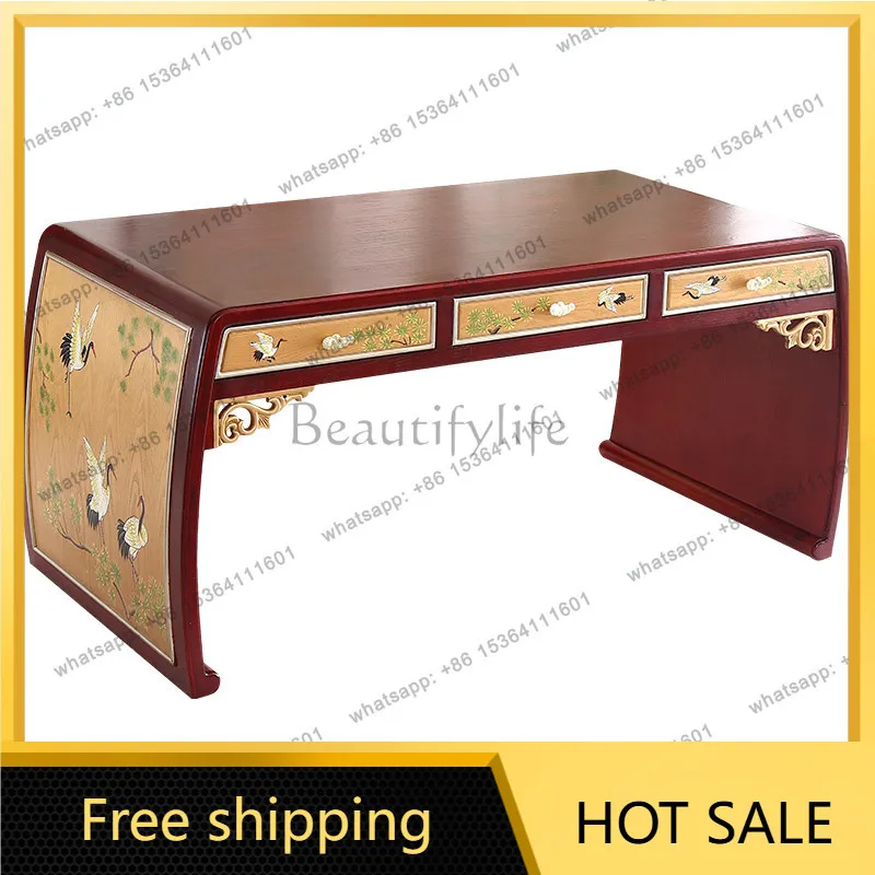 FG New Chinese Solid Wood Dining Table Painted with Drawing Desk Computer Desk Writing Desk