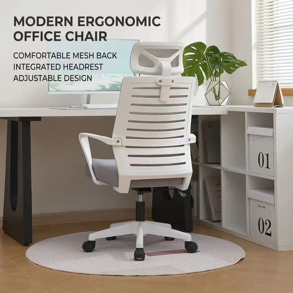 Comfortable White Mesh Office Chair With Headrest Ergonomic Computer Chair For Home Office Modern