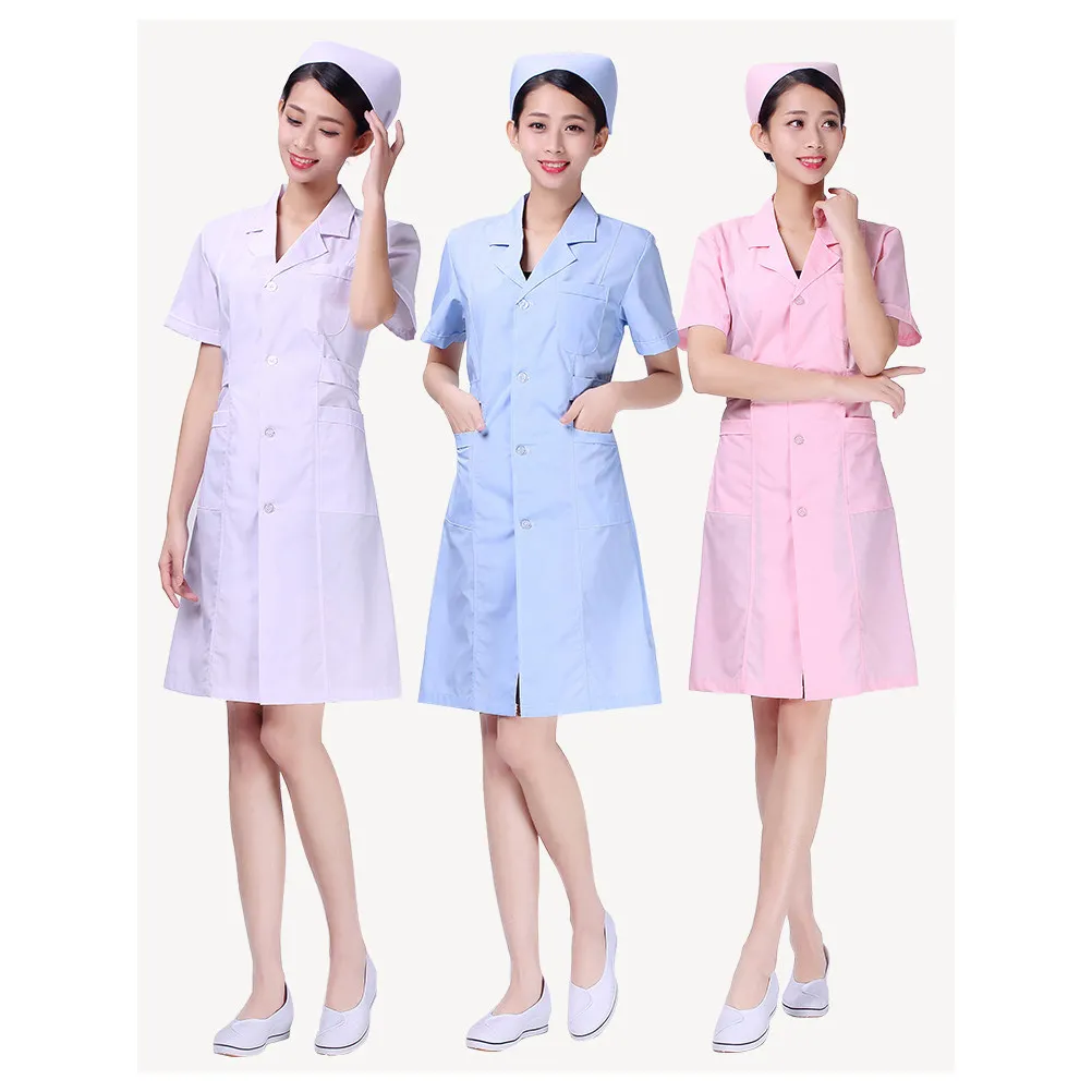 زي تمريض أزرق بأكمام قصيرة من القطن برقبة على شكل V، ملابس مستشفى خفيفة الوزن، معطف عمل للعيادات والمختبرات وصالونات التجميل