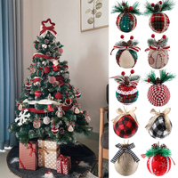 8/16pcs 6cm Christmas Ball Red Green Plaid Knit Ball with Pine Cones Hanging Ornament for Xmas Tree Ball Decorations Navidad