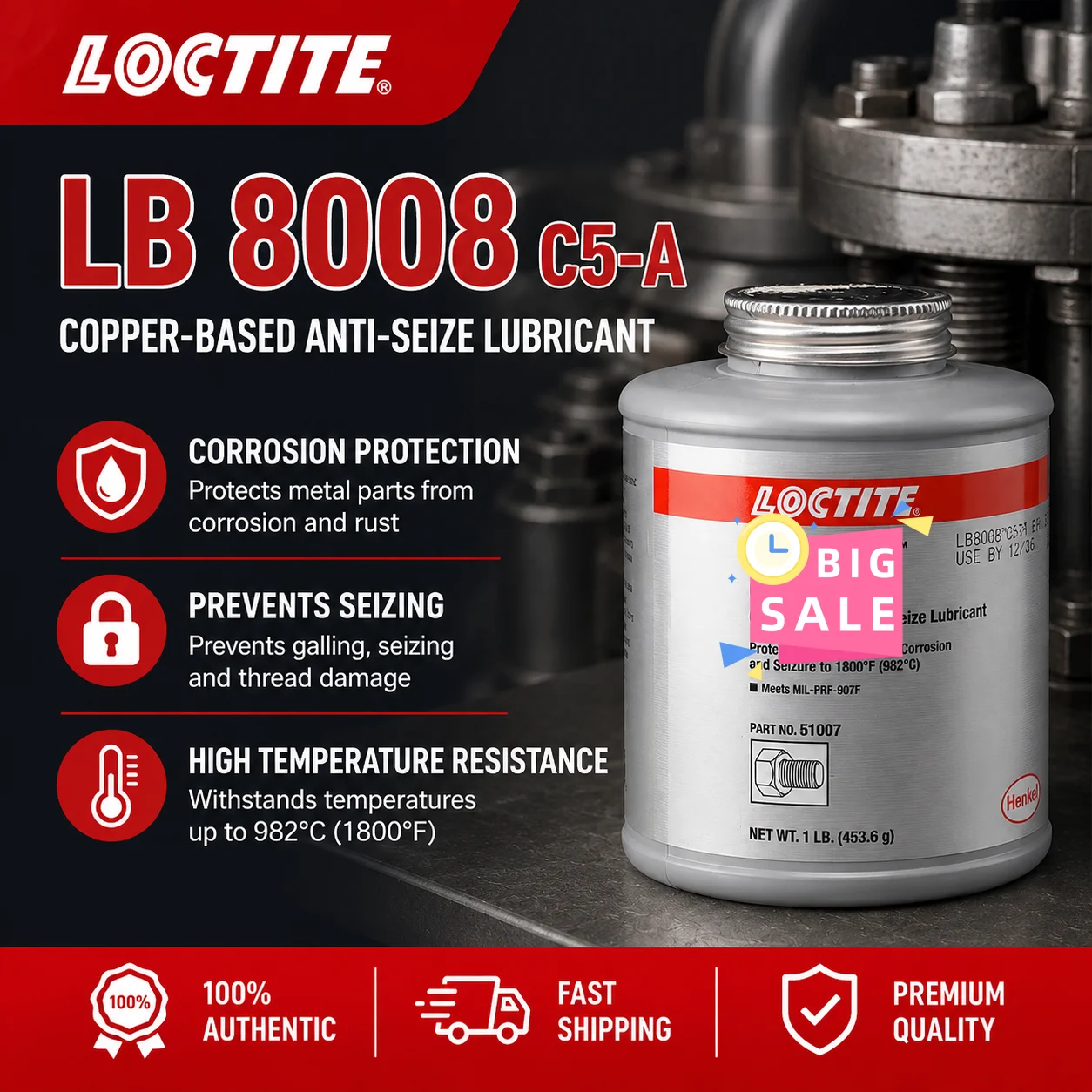 Loctite LB 8008 C5-A 1 Lb Can Copper Based Anti-Seize Lubricant General Purpose Grease for Industrial Use