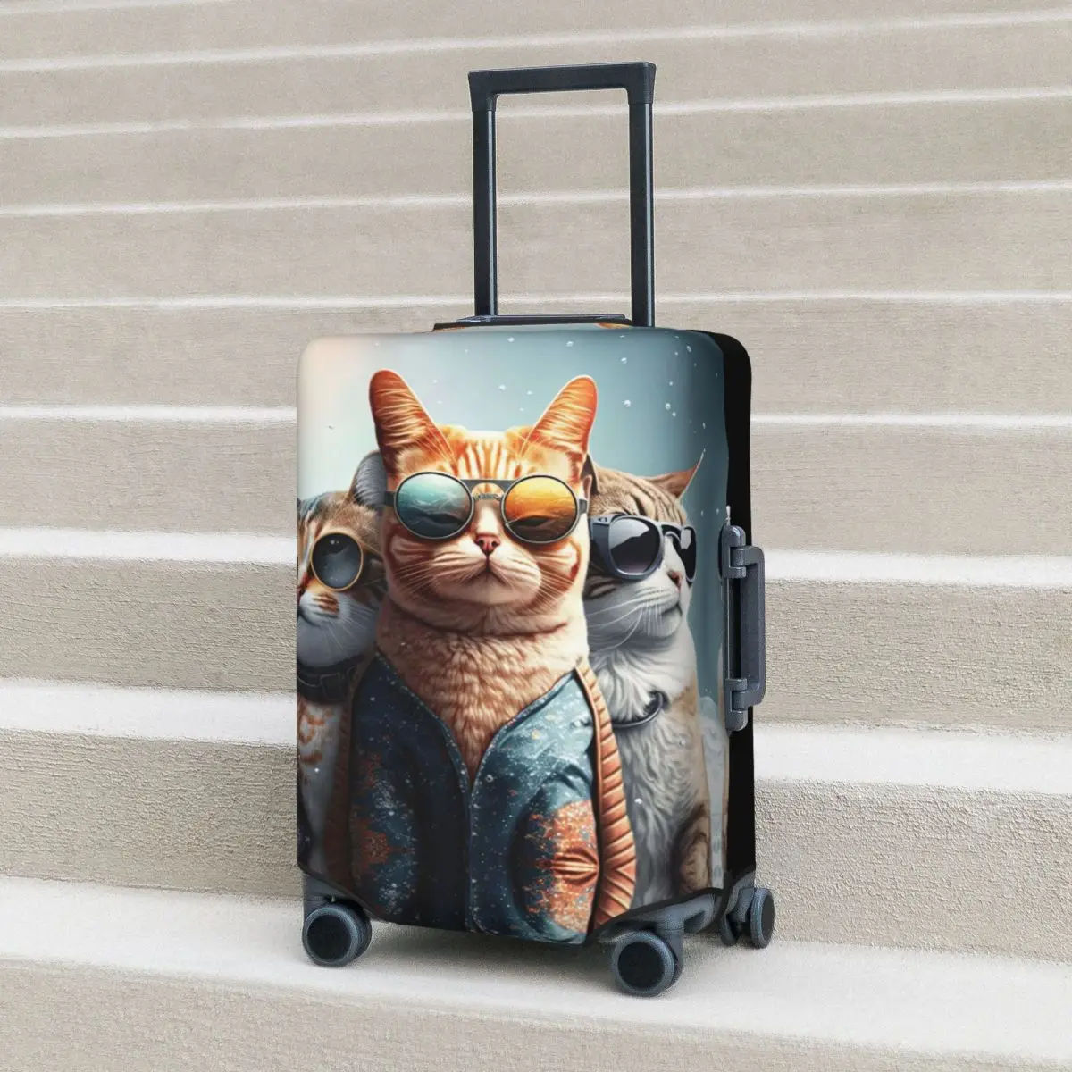 Three Cats With Sunglasses Suitcase Cover funny animal Cruise Trip Vacation Elastic Luggage Case Protection