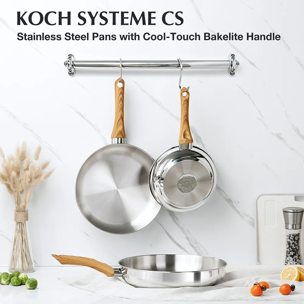 CSK 10 Inch Stainless Steel Non-stick Frying Pan with Lid and Heat-resistant Bakelite Handle Cooking Pan Dishwasher Safe