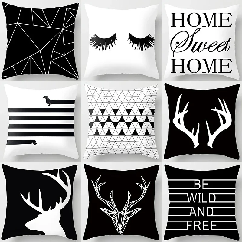 Black White Geometric Cube Letter Polyester Cushion Cover Throw Pillow Car Home Decoration Sofa Bed Decorative Pillowcase 40525