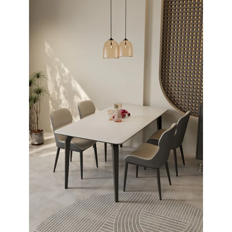 

Rock slab dining table and chair combination, small apartment rectangular modern simple dining table