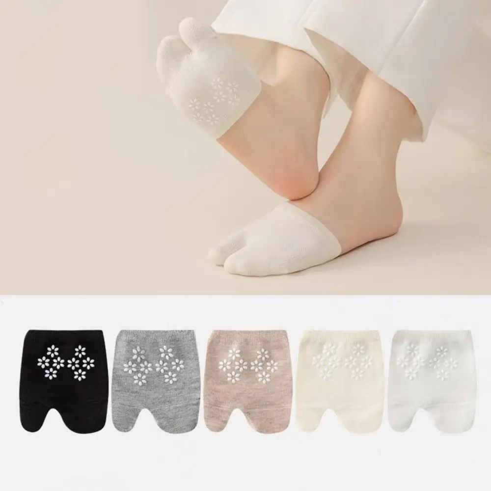 5 pares de calcetines de moda con flores en el antepié, calcetines invisibles suaves de medio pie, medias de algodón antideslizantes, calcetines de dos dedos para verano