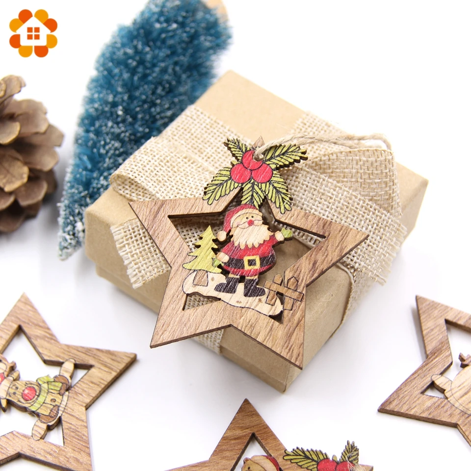 Adornos colgantes de madera de estrella de Navidad para niños, 4 piezas,  adorno de árbol de Navidad, manualidades de madera, regalo para el hogar,  decoraciones para fiestas de Navidad / Artículos para fiestas, image size:960x960