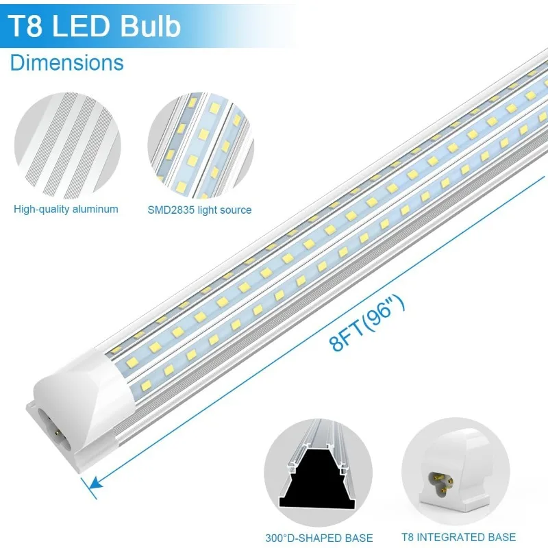 LED Shop Light 8FT, 90W 11700LM 6000K Cool White, Linkable T8 LED Tube Light Fixtures, D-Shape, 8 Foot LED Shop Lights for