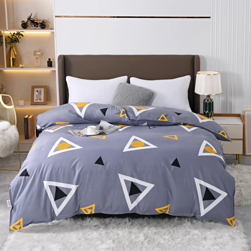 1PC Gray Geometric Triangle Print Duvet Cover, Yellow & Black Pattern Bedding for Modern Minimalist Bedroom Decor
