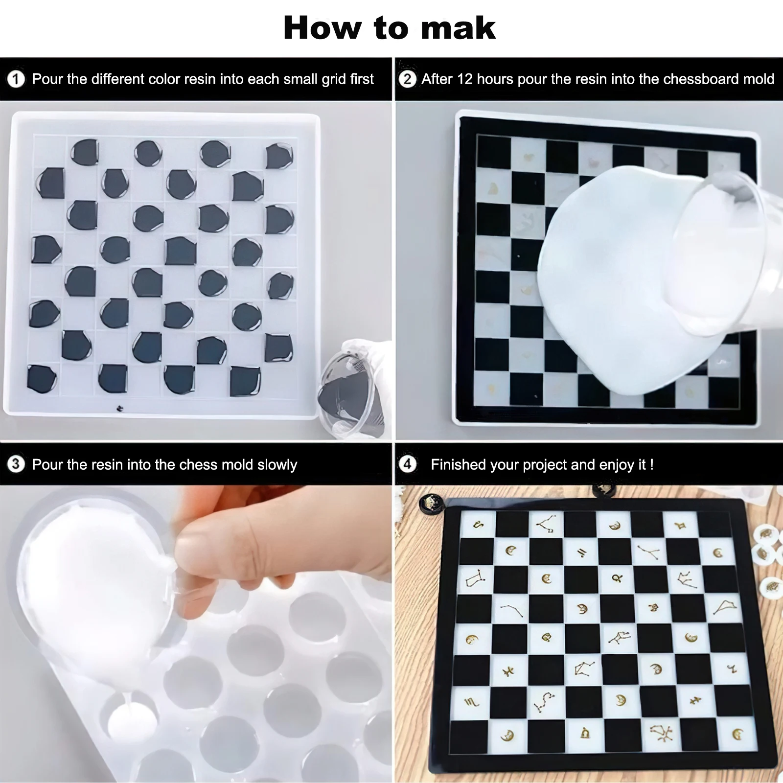 3 Teile/satz Kristall Epoxidharz Form Internationale Schach Schachbrett Gießen Silikon Form Kit DIY Handwerk Machen Werkzeuge Set – Detail 3