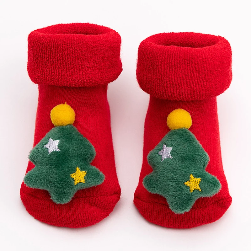 Winter Baby Sock Cartoon Christmas Santa Claus Elk Xmas Tree Thick Warm Stocking Newborns Infant Anti-slip Floor Short Sock Gift