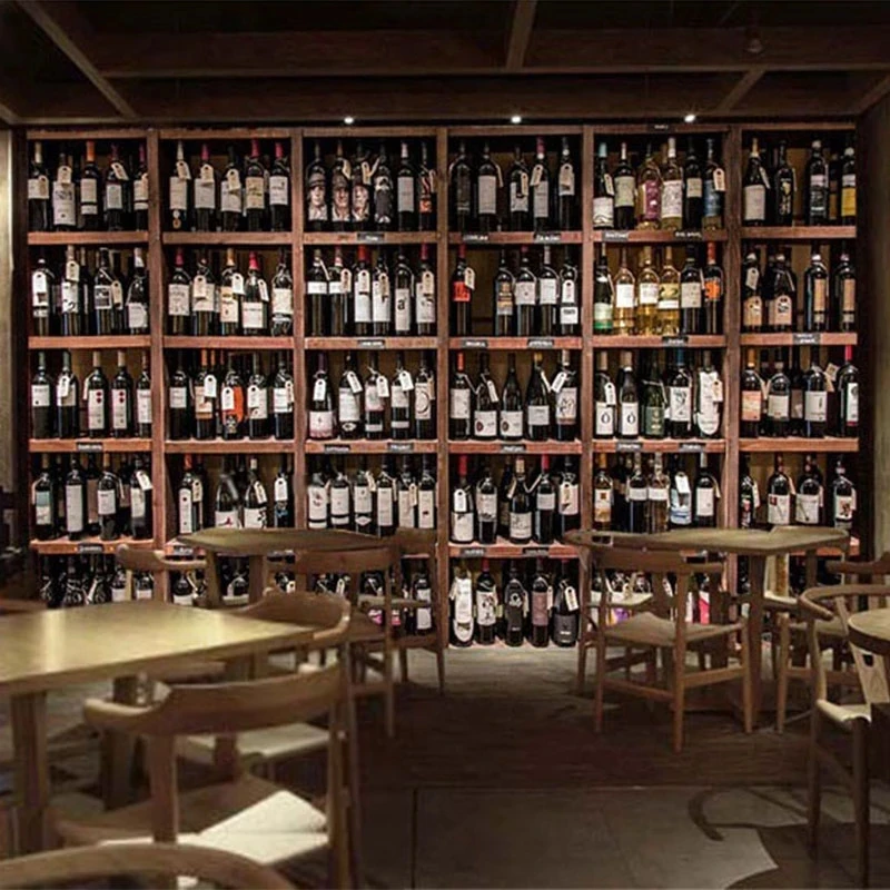 Customized Wallpaper 3D Red Wine Bottles Wooden Wine Rack Wall Decor Mural Painting Living room TV background bedroom restaurant
