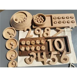 Tablero de conteo de marco de nogal juguetes de madera Montessori, bandeja de pirámide, números digitales, bolas de fieltro para niños, Aprendizaje Temprano