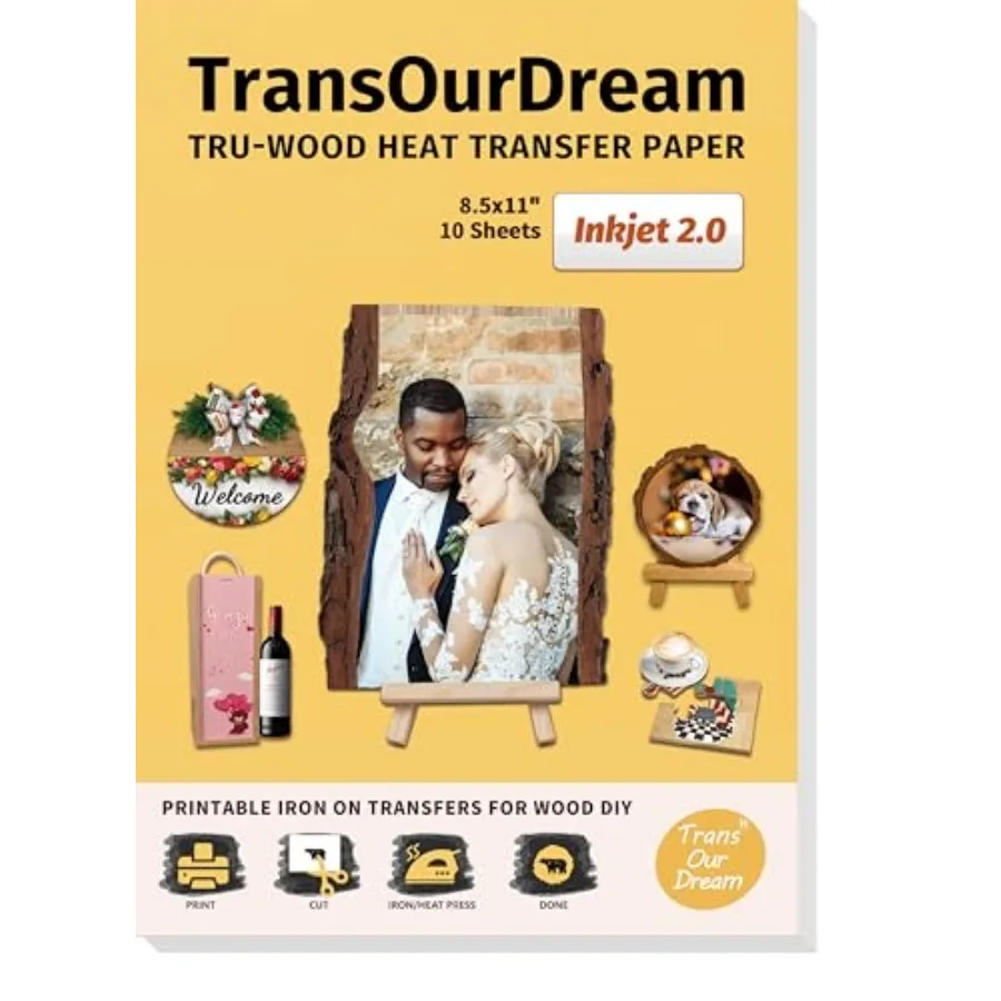 TransOurDream Heat Transfer Paper for Wood 10 Sheets, 8.5x11" Printable Iron on Transfer Paper for Inkjet Printer (Inkjet 2.0)