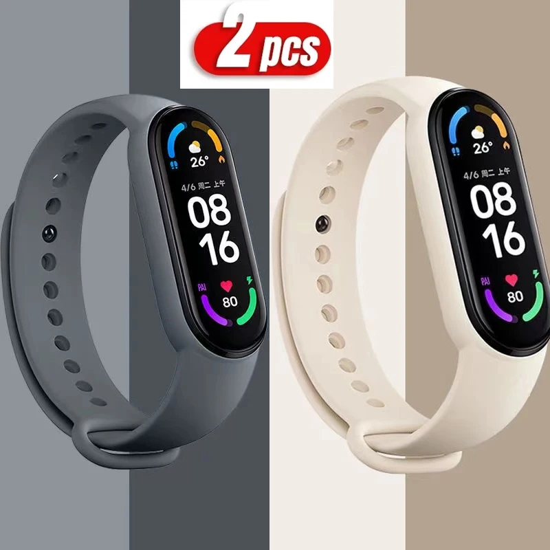 2PCS Watch Strap For Xiaomi Mi Band 7 6 5 4 3 Wristband Silicone Bracelet Straps MiBand 3/4 band5 band6 Smartwatch Accessories