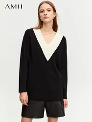 AMII minimalista inverno nuovi maglioni per le donne 2023 magliette lavorate a maglia allentate pullover con scollo a v a maniche lunghe impiombate femminili 12344161