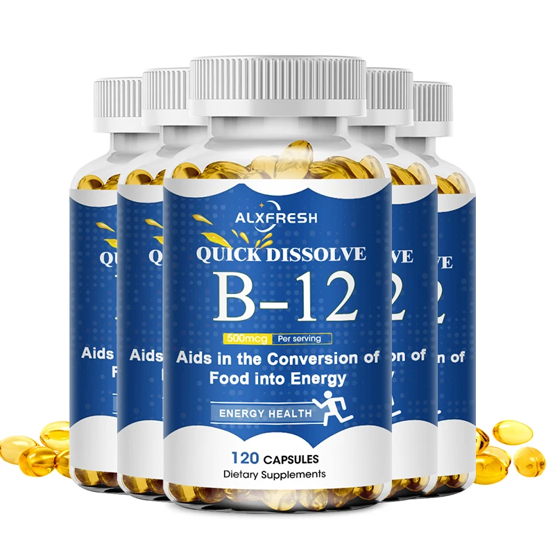 Alxfresh Vitamin B12 Capsules Supports Energy Metabolism Mood Nervous System Support Daily B12 Nutritial Supplement Health Care