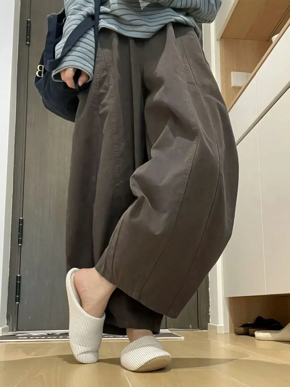 American Style Small Size Casual Pants High Waist Loose Chic Nine Points Balloon Loose Feel Wide Leg Pants Ins