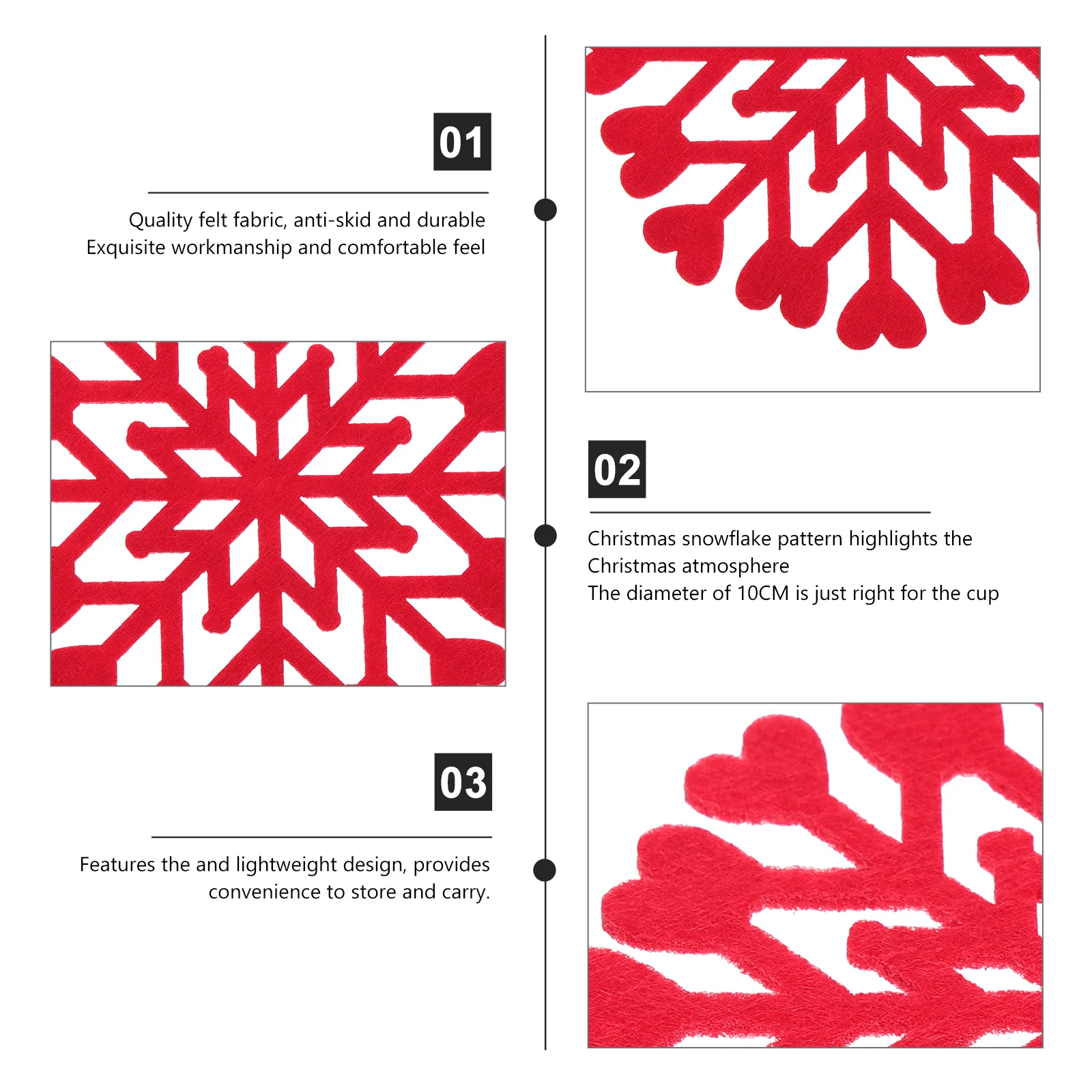 

12Pcs Christmas Snowflake Coasters Felt Cup Mats Heat Insulated Mug Mats Anti- Pads Home Dining Decoration