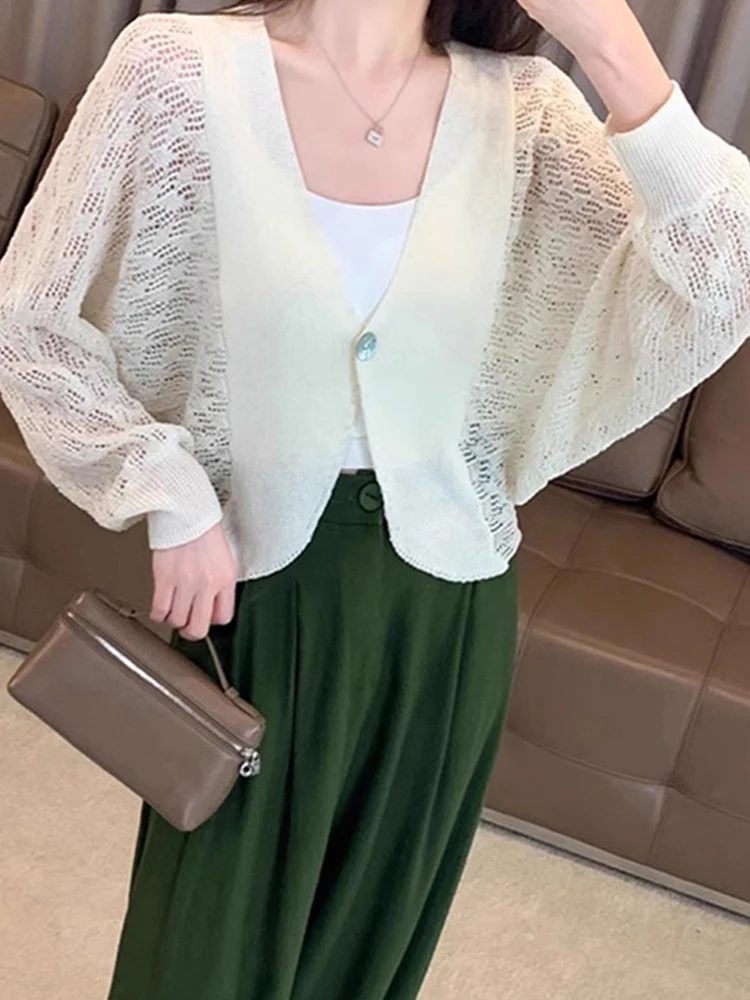 

Женский вязаный длинный кардиган V-Ne с вырезом свека, жилет с дизайном, однотонная летняя жароударная верхняя одежда