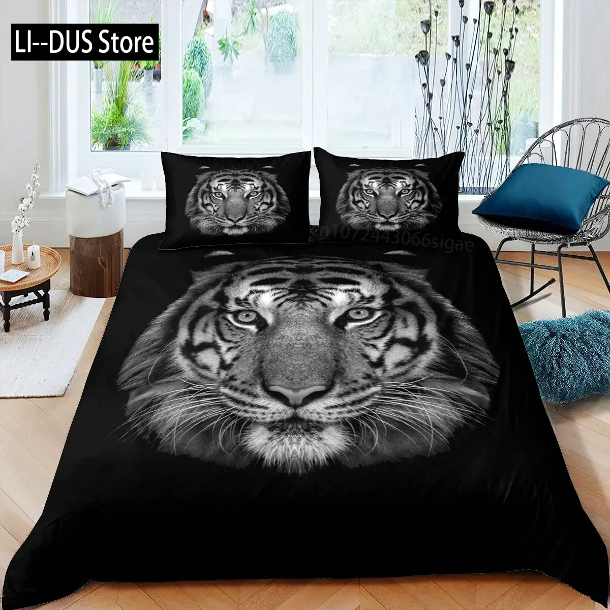 Tiger Comforter Cover Set 3D Tiger Lying On The Stump Pattern Duvet Cover With Zipper Ties Wild Animal Theme Bedding Set For Kid