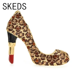 SKEDS Vintage Luxury Crystal High Heels Lipstick Badges Pins For Women  Retro Rhinestone Creative Design Clothing Brooches