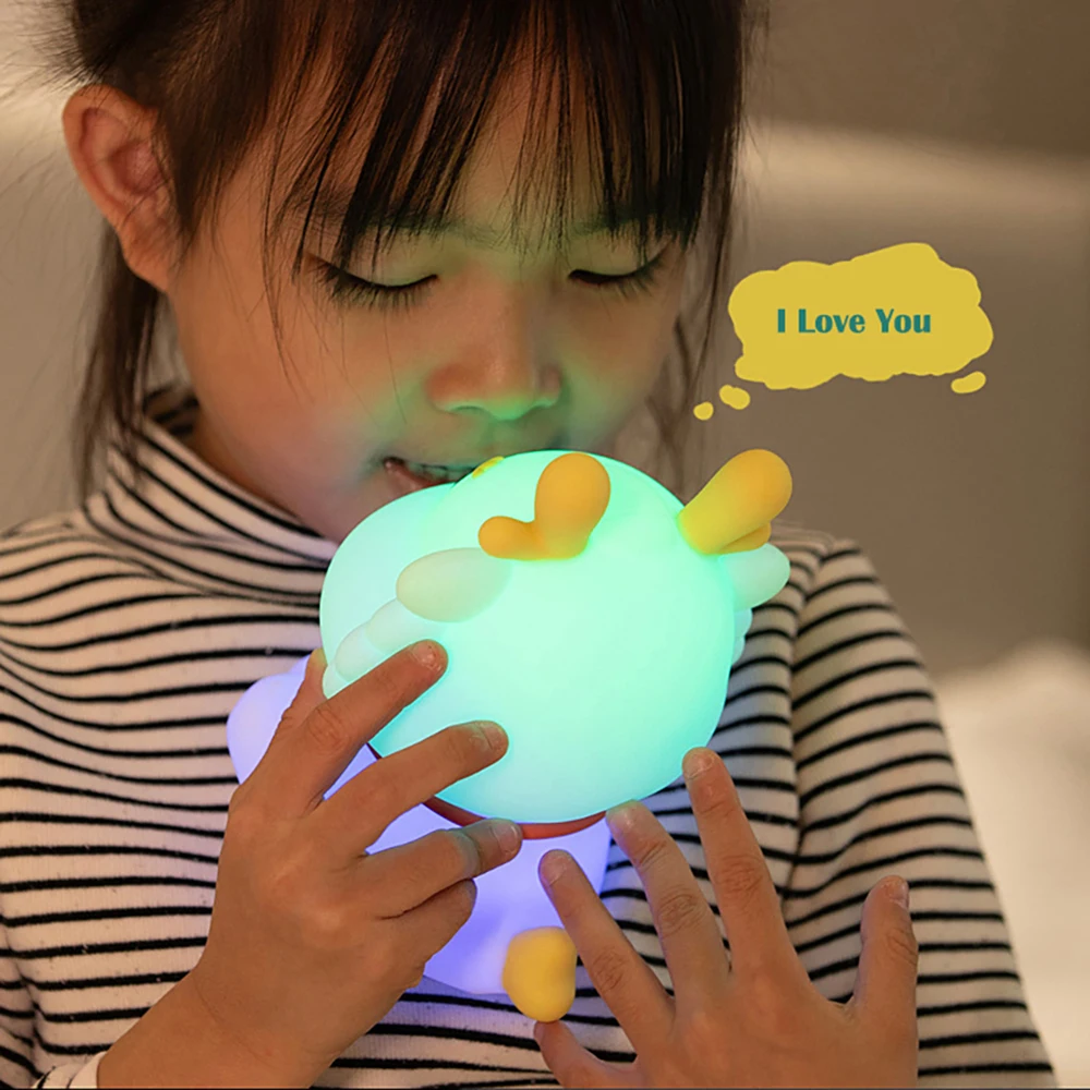 Cartoon Silicone Loong Lamp, Colorful Lights for Kid‘s Bedroom Bedside Decor, Holiday Gifts, Type-C Rechargeable, LED NightLight