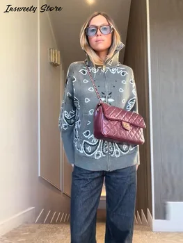 Fashion Knit Printed Sweater Women's Stand Collar Long Sleeve Zippers Vintage Style Cardigan 2026 Autumn New Lady Casual Top 3 Fashion Knit Printed Sweater Women's Stand Collar Long Sleeve Zippers Vintage Style Cardigan 2026 Autumn New Lady Casual Top 3