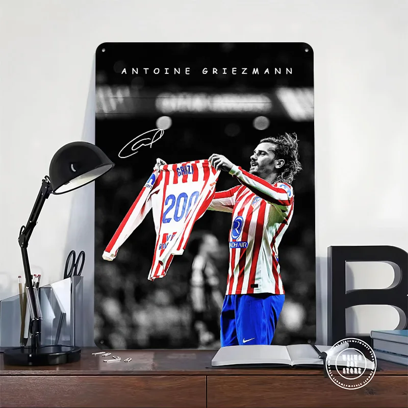 Antoine Griezmann With Jersey Poster Retro 3D Printed Metal Signs Customized Wall Hanging Gift for Vintage Decoration Gaming