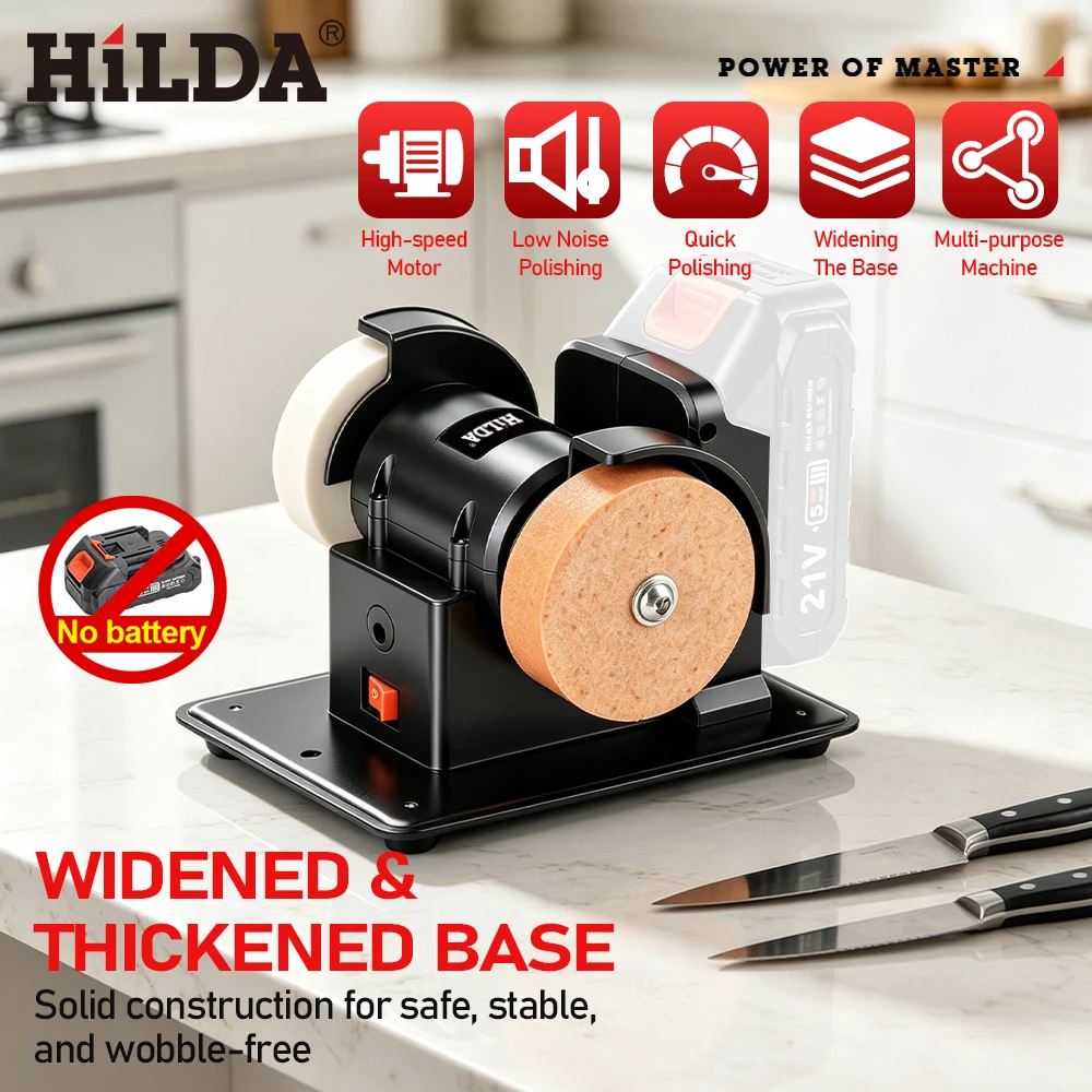 HILDA Electric Dual-Wheel Grinder Cordless Grinding Polishing Coarse Fine Wheel Sharpening Tool For Makita Battery