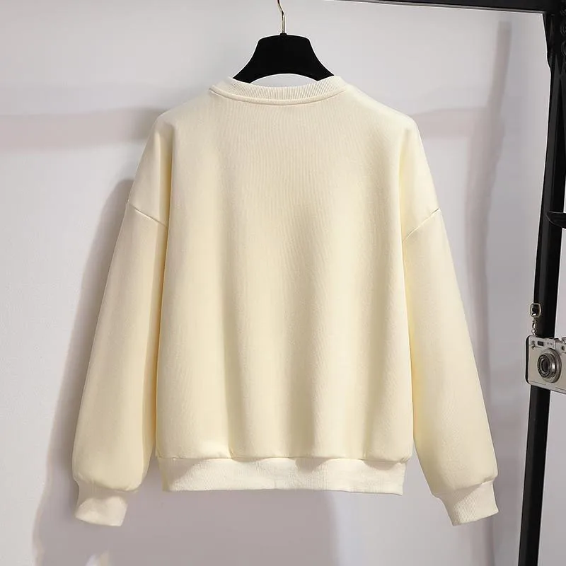 New Autumn/Winter Fashion Trend Lazy Style Round Neck Bow with Plush Loose Size Versatile Commuter Fat Mm Long Sleeve Sweater