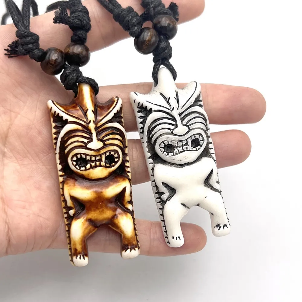 للجنسين تقليد العظام منحوتة تيكي الطوطم قلادة حزب التبعي هدية