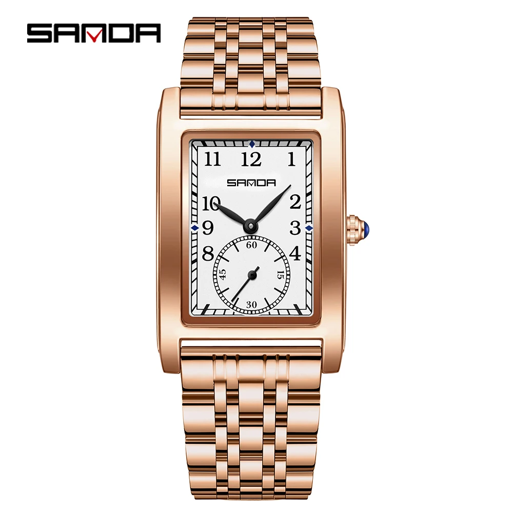 SANDA 1149 Retro Watches Men Woman Casual Square Dial Fashion Steel Strap Quartz Movement Wristwatch for Couples relógio