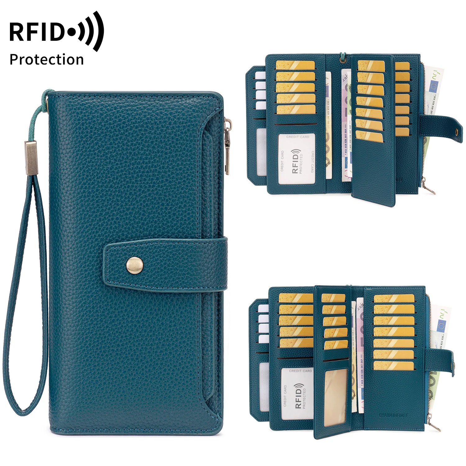 Womens Wallet,LargeCapacity RFID Blocking Leather Wallets Three layer Credit Cards Organizer Ladies Wallet with Checkbook Holder