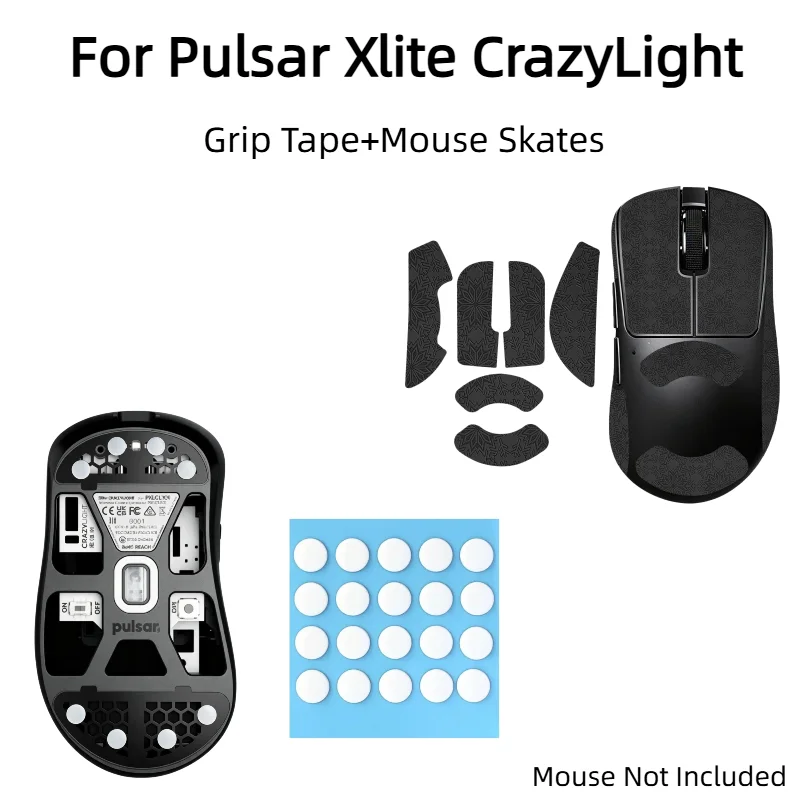 For Pulsar Xlite CrazyLight Mini Mouse, ICE PTFE MouseSkates & Anti-Slip Sweat Resistant Grip Tape Set Gaming Accessories