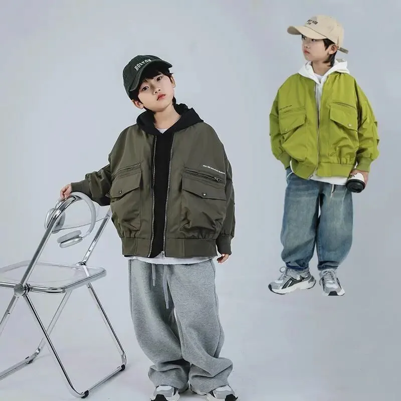 

Boys' Fashion Zipper Jacket Spring and Autumn New Style Children's Casual Round Neck Jacket Handsome