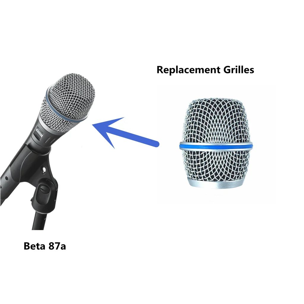 2pcs Replacement Microphone Grilles Blue Ring Silver Mic Metal Mesh Cover for SHURE Beta87A Wireless Microphone Accessories - view 3