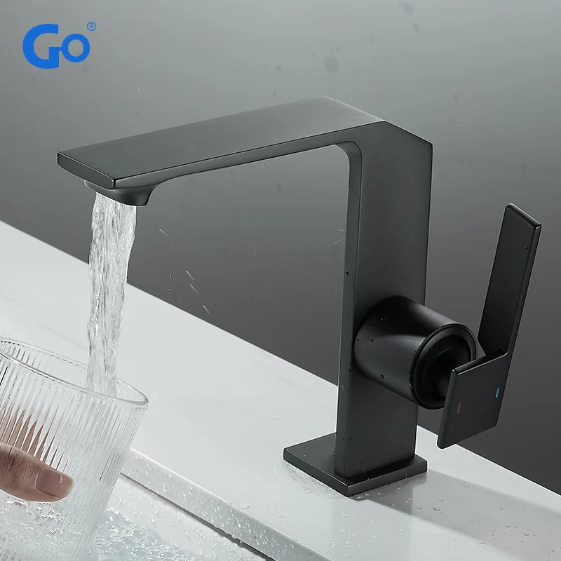 

Bathroom Sink Faucet Tap Black Brass Wash Basin Faucets Single Handle Hot and Cold Waterfall Modern Elegant Mixer